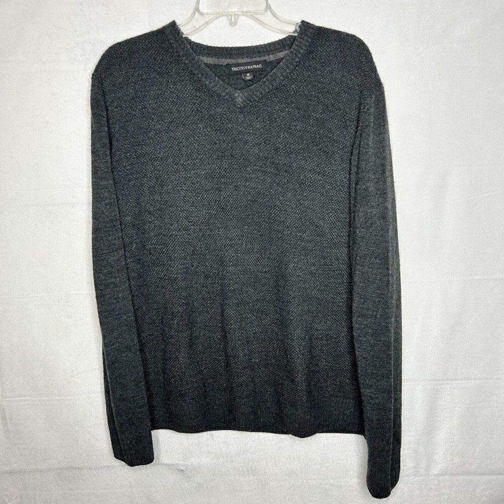 Tricots St Raphael Men's Gray V-Neck Pullover Sweater Size M Textured